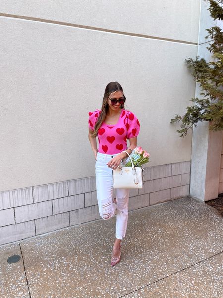 White high waisted distressed jeans, rhinestone heels 

#LTKstyletip #LTKunder50 #LTKSeasonal