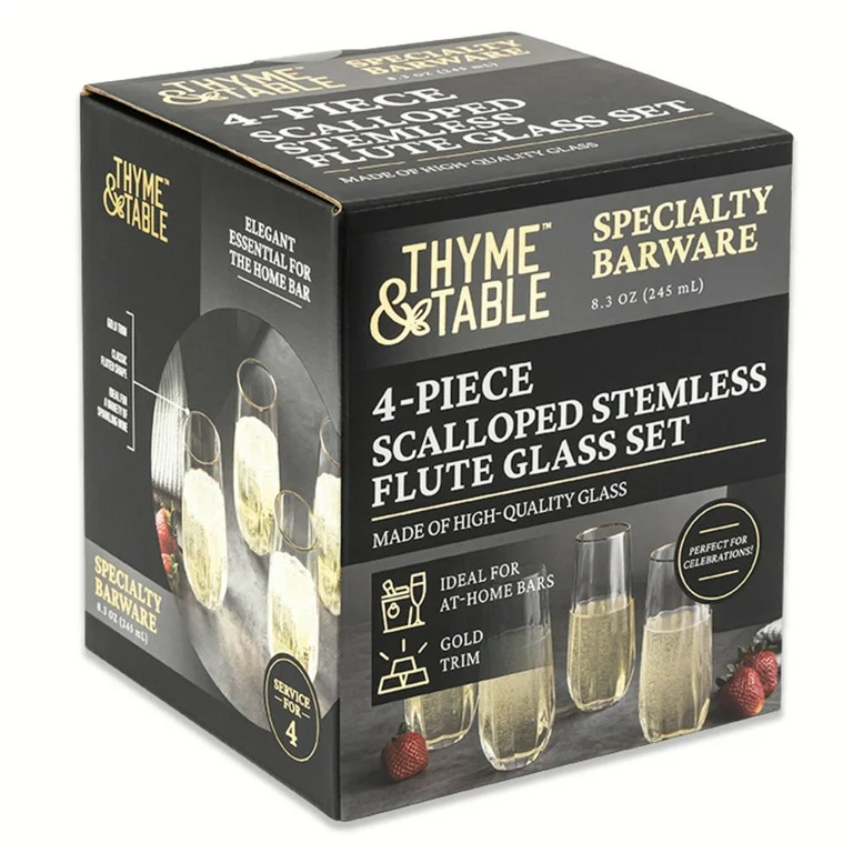 Thyme & Table 4-Piece Scalloped Stemless Flute Glass Set | Walmart (US)