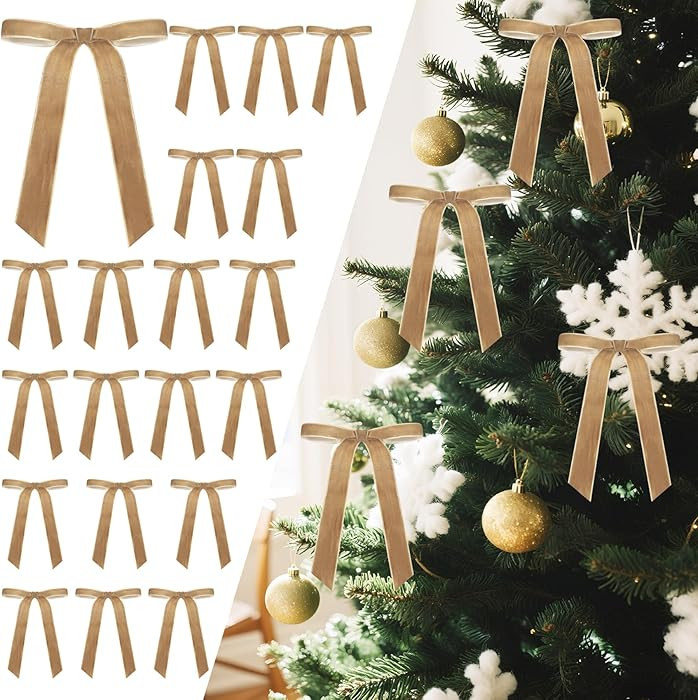Senjie 24Pcs Christmas Velvet Bows for Tree, Vintage Ribbon Bows Ornaments for Garland Wreath Gif... | Amazon (US)