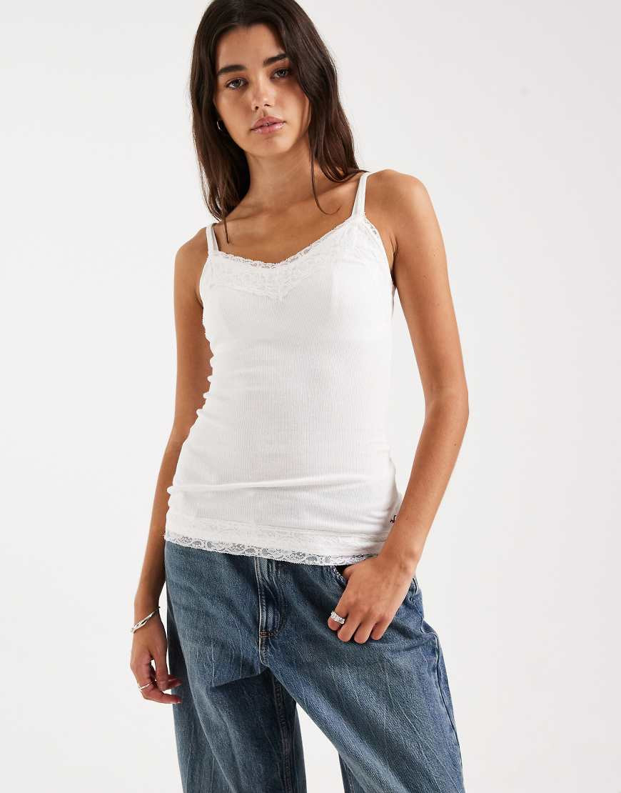 Hollister lace trim cami top in white | ASOS (Global)