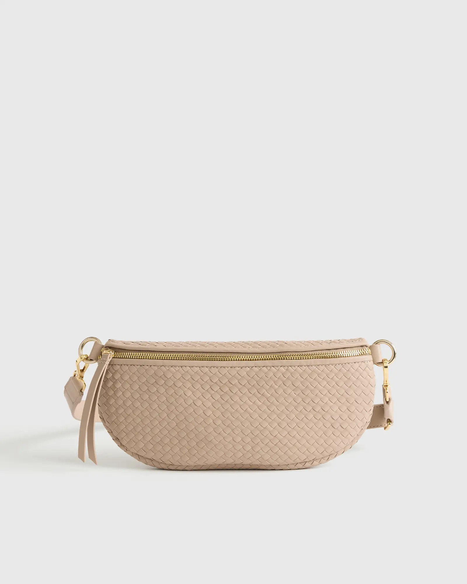Italian Leather Handwoven Sling Bag in Taupe | Quince