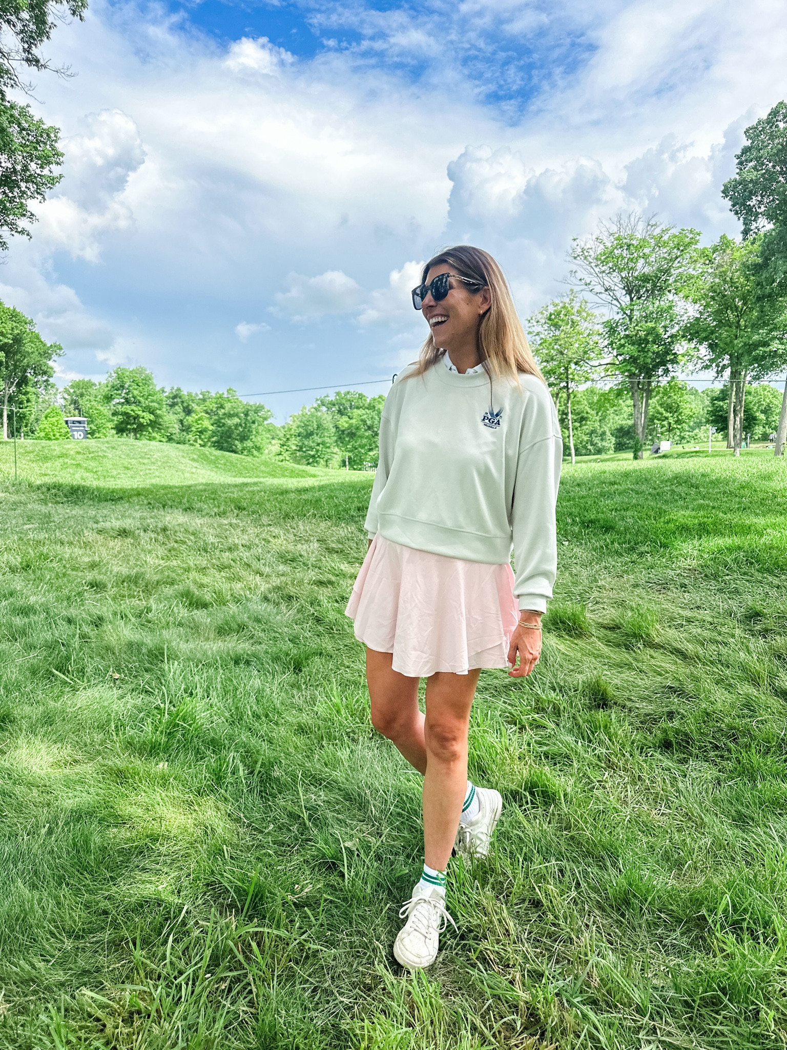 Favorite outfit of the week. Pink tennis skirt and green high socks 