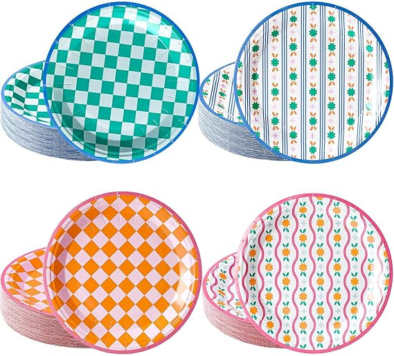 Qinyoung 100 Pcs Italian Summer Paper Plates 9" Floral Stripe Disposable Plates Bachelorette Part... | Amazon (US)
