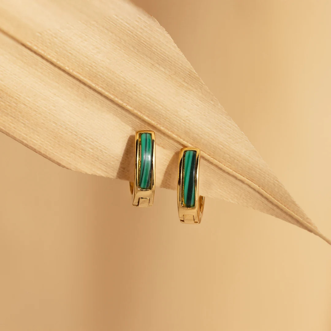 Malachite Huggie Earrings by Caitlyn Minimalist • Dainty Green Gemstone Hoop Earrings • Minim... | Etsy (US)