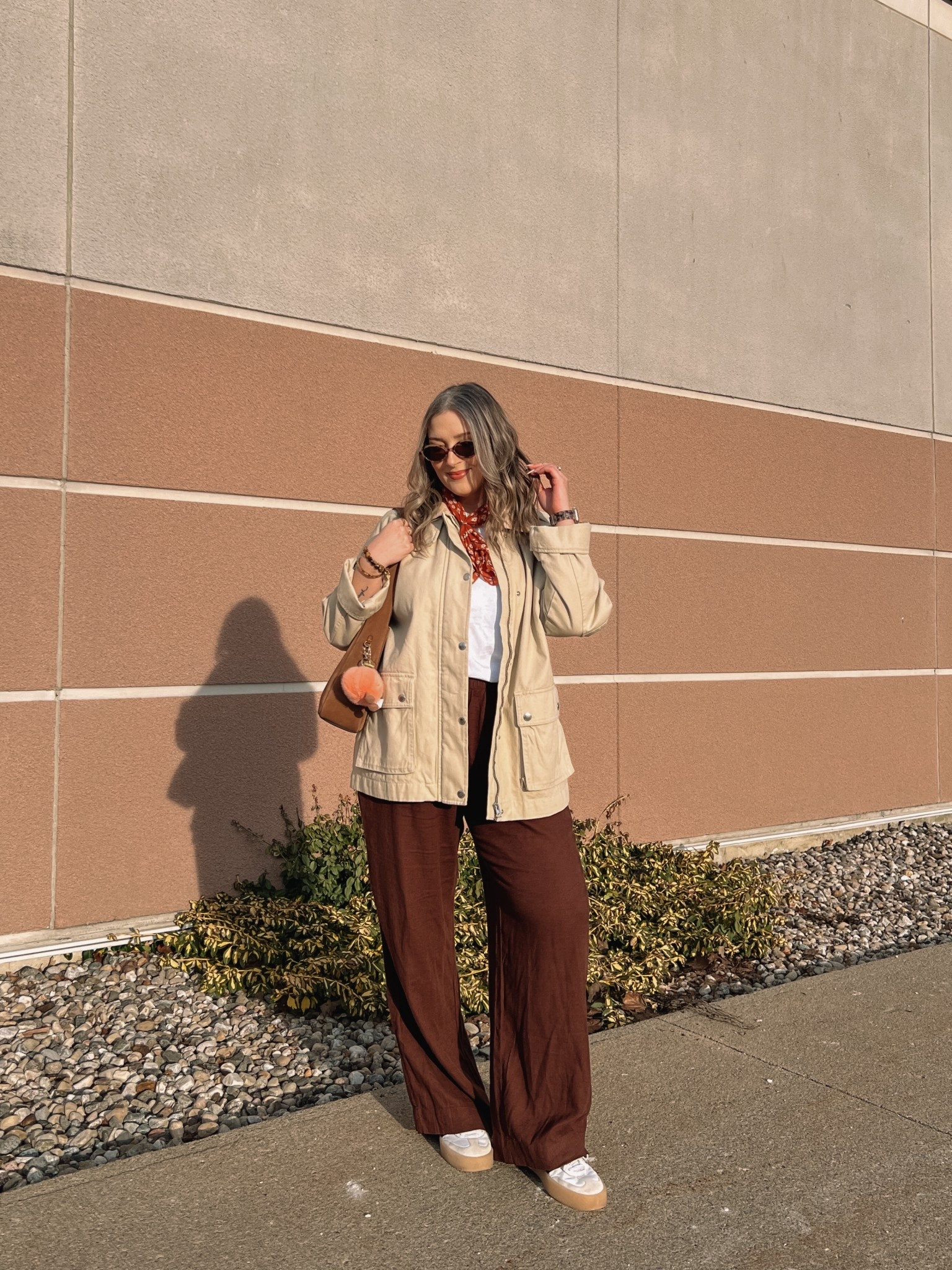 Casual spring outfit! Wearing L tall in the brown linen pants (Canadian link under “similar products”). Barn jacket is old, linked similar. Wearing L in the white tee. Adidas sambae sneakers are super comfy but run a little big, I’m a 9.5-10 and wear a 9. Linked similar bandanas

#LTKsale #LTKmidsize