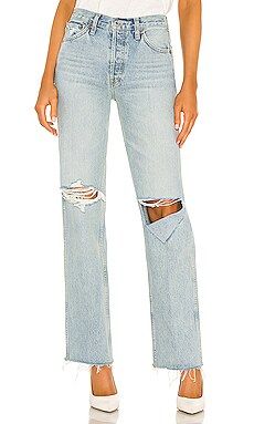 RE/DONE Originals 90s High Rise Loose in Breezy Indigo With Rips from Revolve.com | Revolve Clothing (Global)