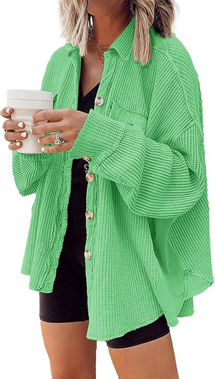 Nirovien Womens Waffle Knit Shacket Oversized Button Down Shirt Jacket Lightweight Spring Outfits... | Amazon (US)