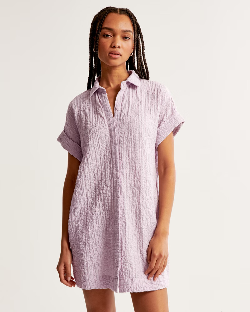 Textured Button-Through Shirt Dress | Abercrombie & Fitch (US)