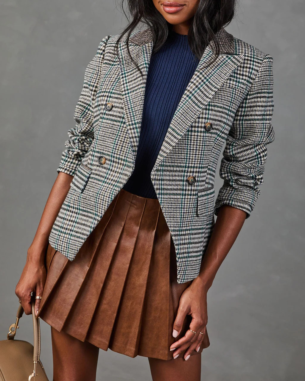 Sophie Houndstooth Plaid Double Breasted Blazer Charcoal Multi / L | VICI