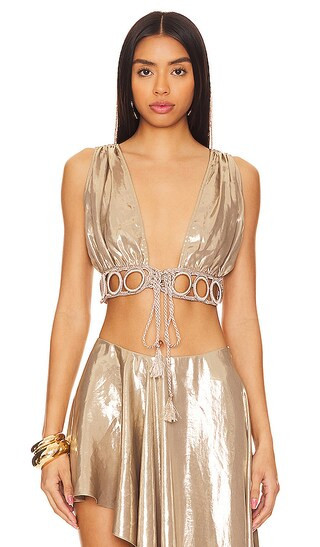 My Beachy Side Low Cut V Neck Crop Top in Metallic Bronze. - size L | Revolve Clothing (Global)