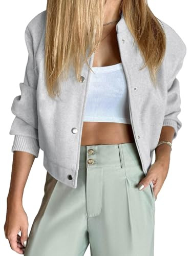 Tankaneo Womens Cropped Bomber Jacket Wool Blend Varsity Short Pea Coats Long Sleeve Button Down ... | Amazon (US)