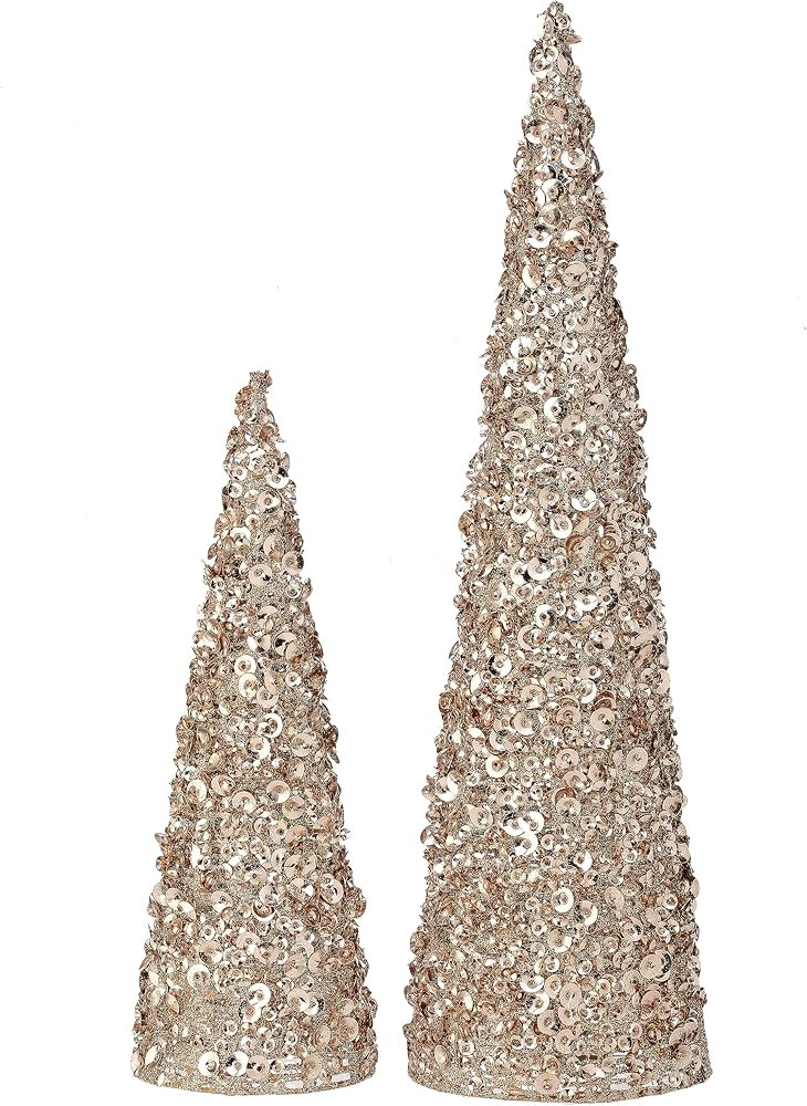 Champagne Gold Artificial Christmas Cone Trees, Set of 2, 12 Inches and 18 Inches High | Amazon (US)