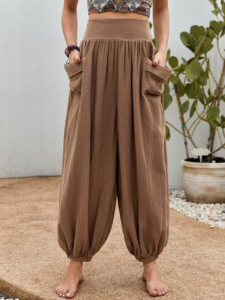 SHEIN BohoFeels Solid Dual Pocket Carrot Pants | SHEIN