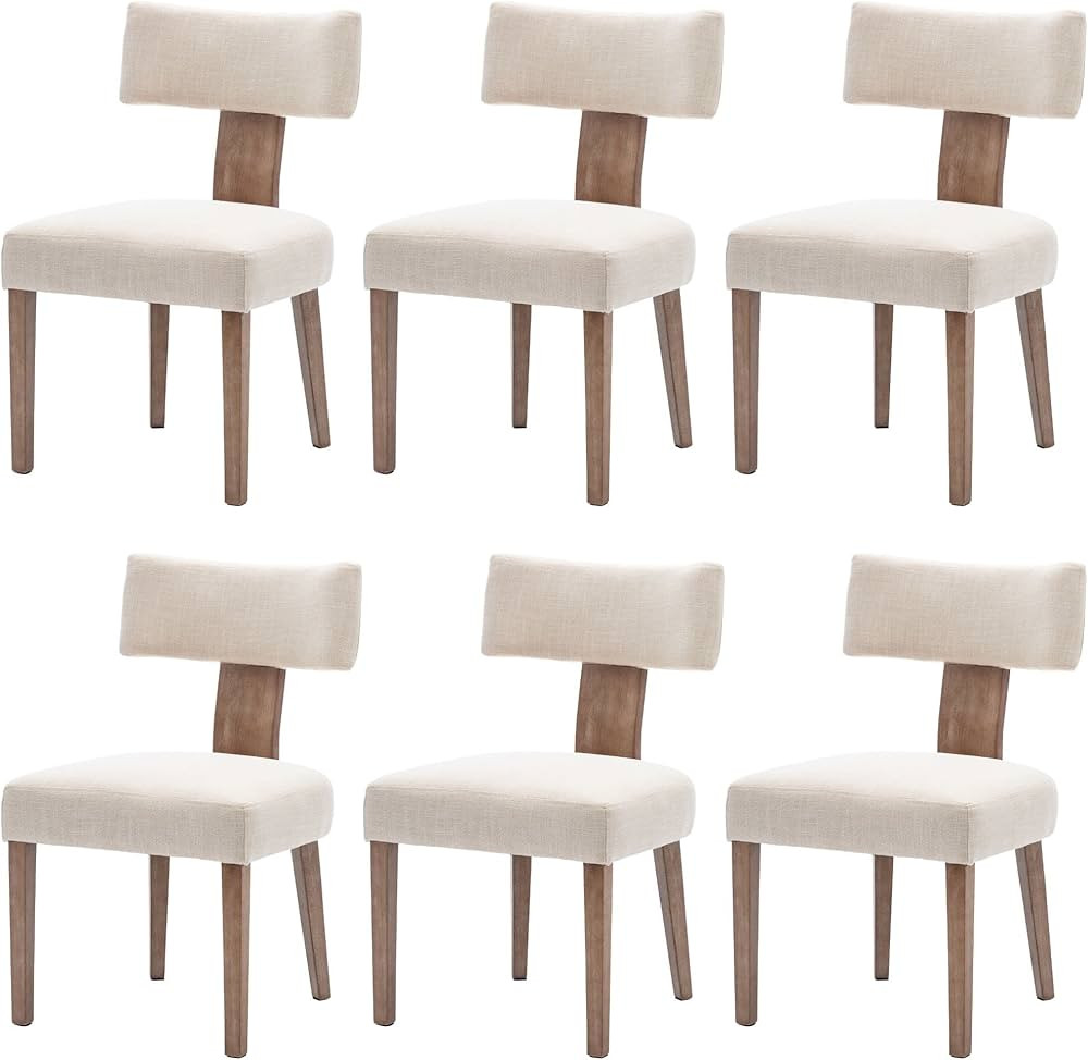 Modern Dining Chairs Set of 6, Comfy Upholstered Side Chairs with Wood Legs, Linen Fabric Dining ... | Amazon (US)