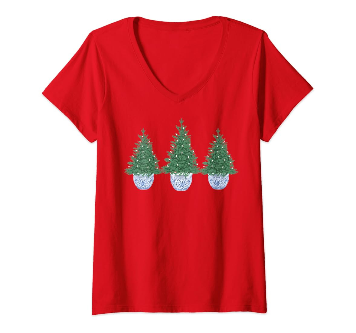 Christmas Tree in Chinoiserie Bowl V-Neck T-Shirt | Amazon (US)