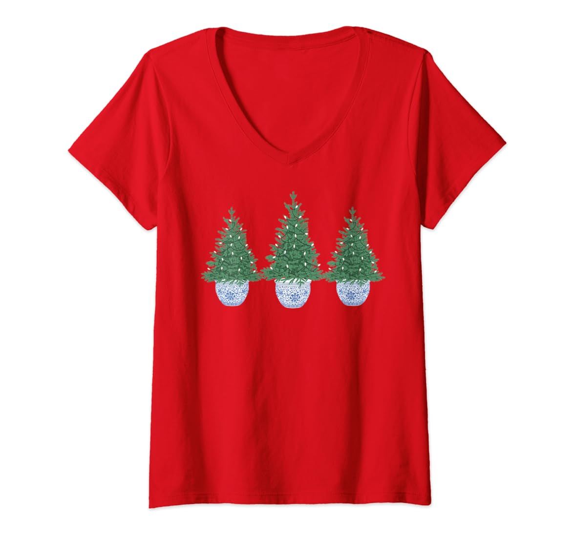 Christmas Tree in Chinoiserie Bowl V-Neck T-Shirt | Amazon (US)