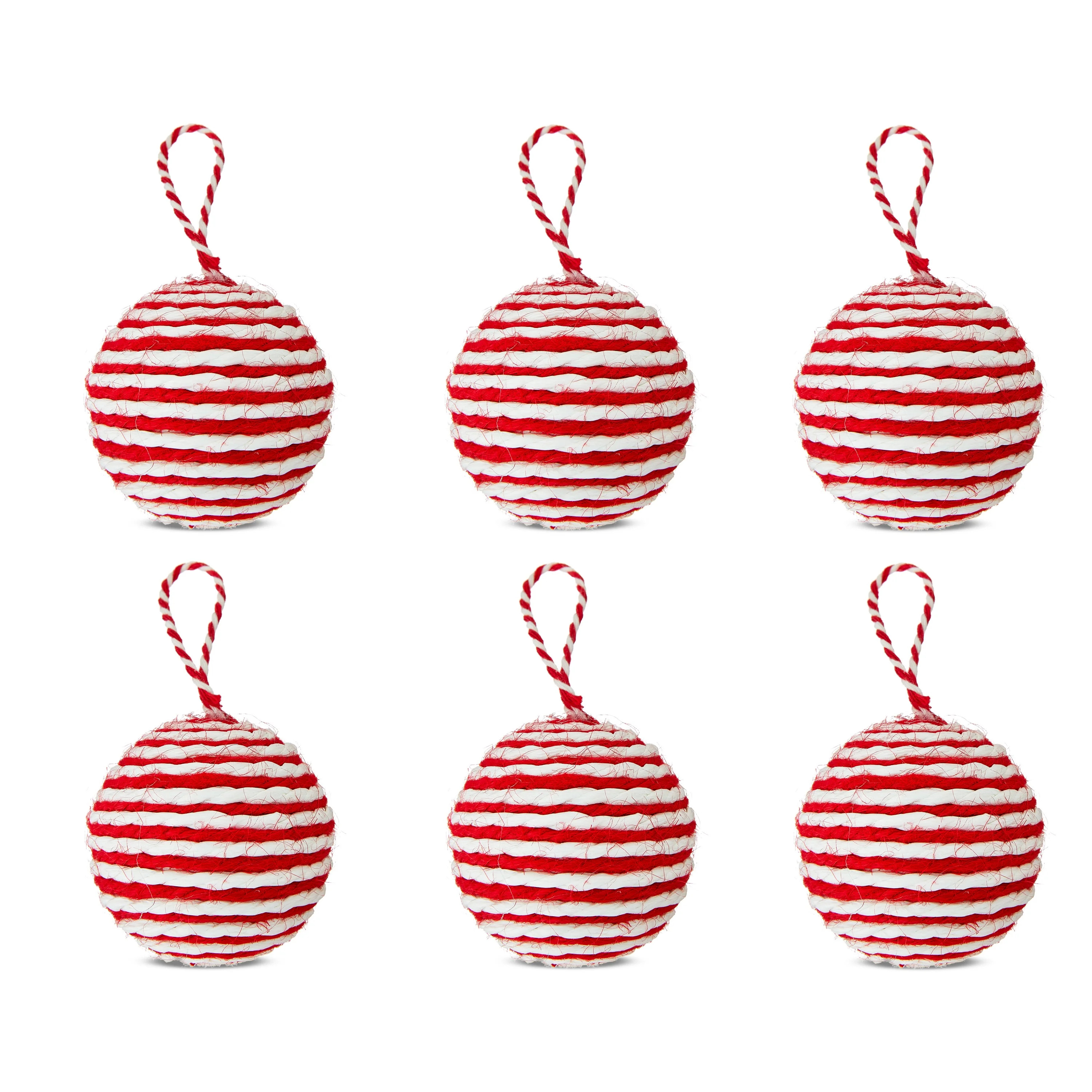 Red & White Ball Christmas Ornaments, 6.89 in, 6 Count, by Holiday Time | Walmart (US)
