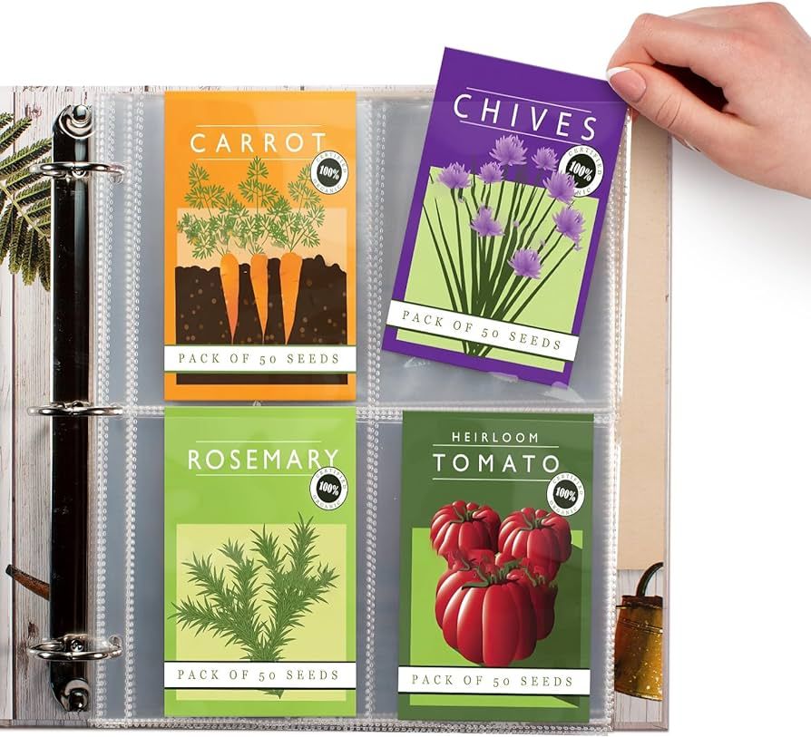 Seed Storage Organizer Sleeves (25 Pack) 4 Pocket Garden Seed Organizer, Slot Size 3.5x5" Clear S... | Amazon (US)