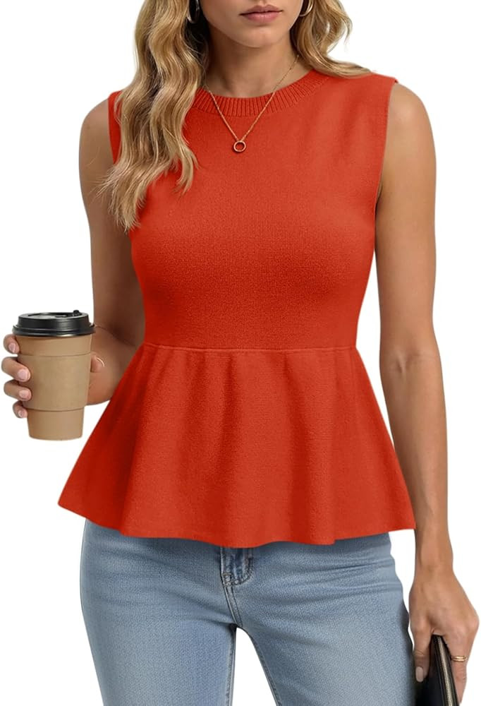 Saodimallsu Womens Sleeveless Babydoll Tank Tops Peplum Ruffle Crew Neck Ribbed Knit Summer Trend... | Amazon (US)