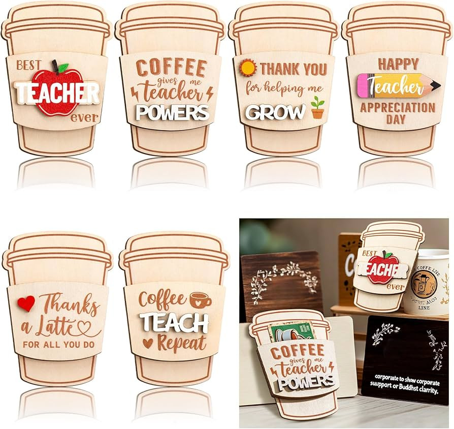6 Pack Teacher Appreciation Gift Thanks a Latte Coffee Gift Card Holder Wooden Card Sleeves Teach... | Amazon (US)