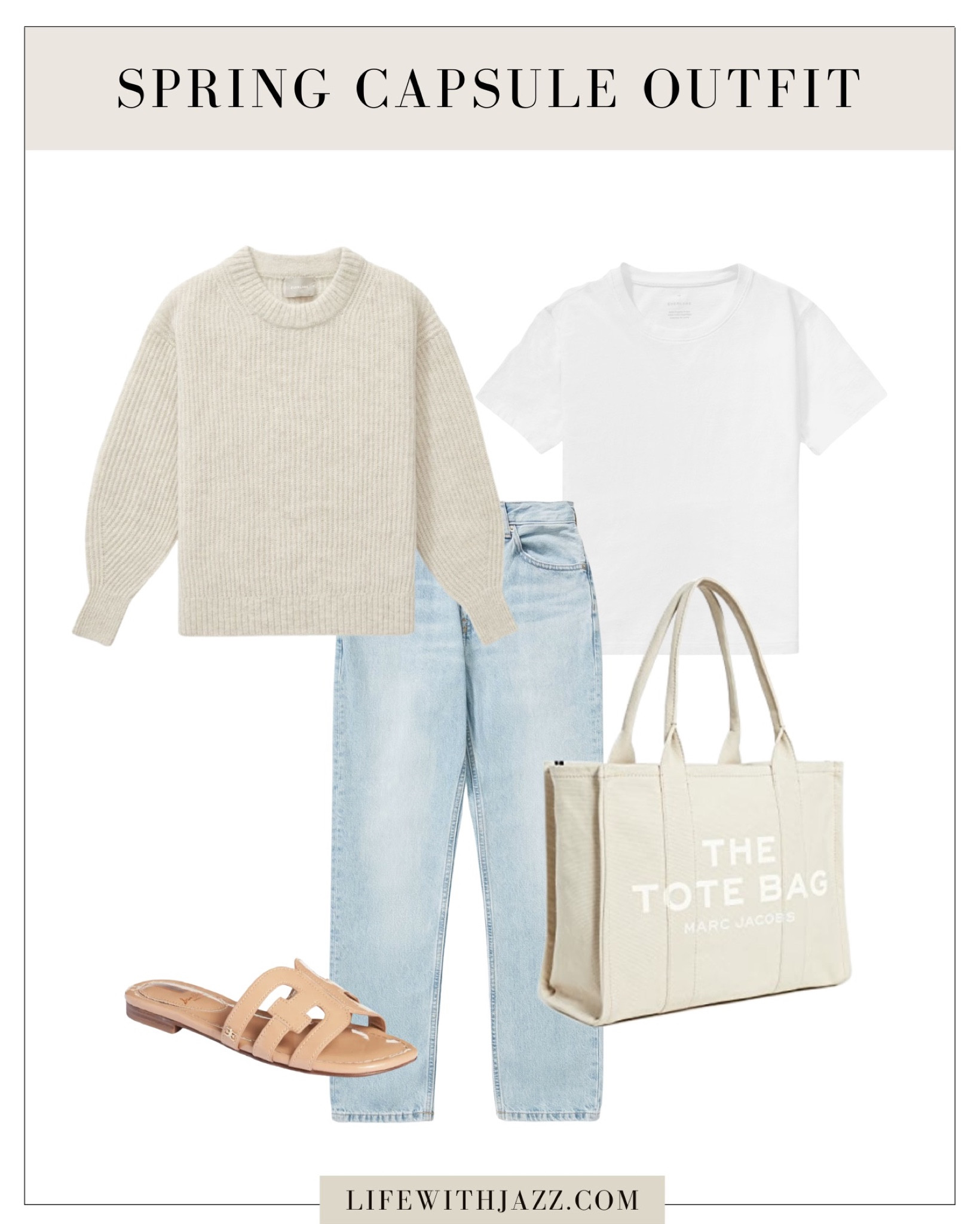 Spring outfit inspo 

- spring outfit inspo, spring capsule wardrobe, knit sweater, tshirt, jeans, tote bag, sandals

#LTKSeasonal #LTKunder100