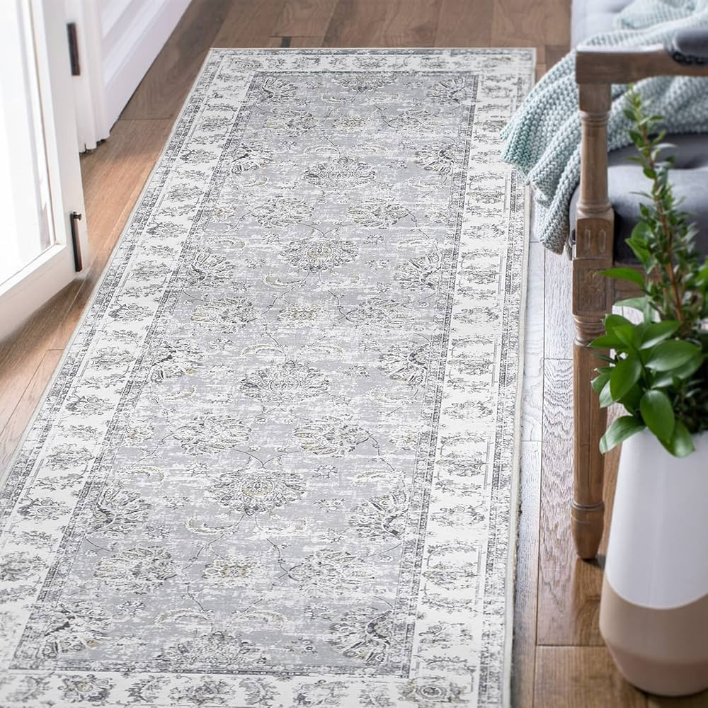 jinchan Area Rug 2x8 Runner Rug Grey Persian Rug Kitchen Vintage Rug Hallway Floral Print Floor C... | Amazon (US)