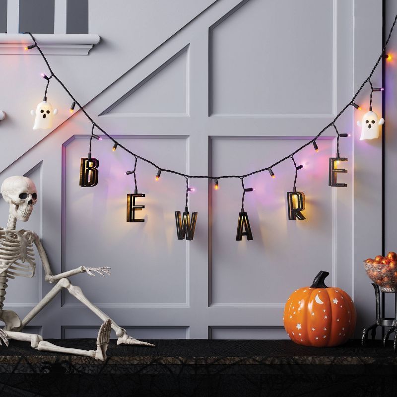 25ct LED "Beware" Halloween String Lights Orange/Purple - Hyde & EEK! Boutique™ | Target
