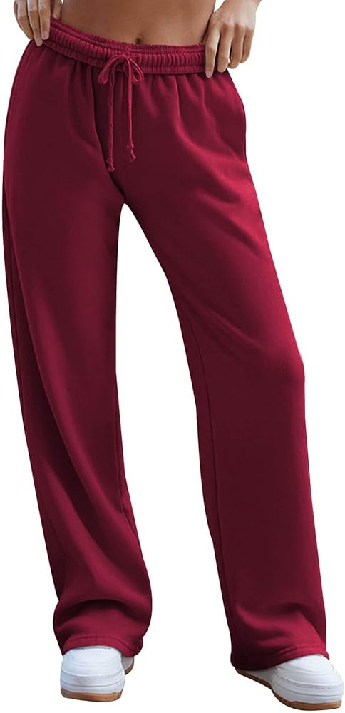 HeSaYep Women's Wide Leg Sweatpants 2024 Trendy Interior Drawstring Baggy Sweatpants High Waisted... | Amazon (US)