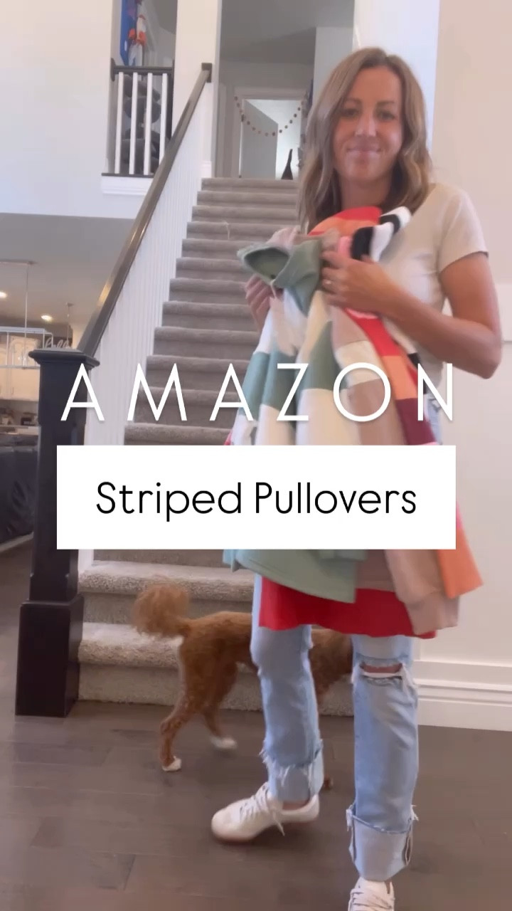 Amazon Striped Pullover Sweaters. Wearing size medium in the first two and smalls in the sweatshirt. 

#LTKOver40 #LTKFindsUnder50 #LTKStyleTip