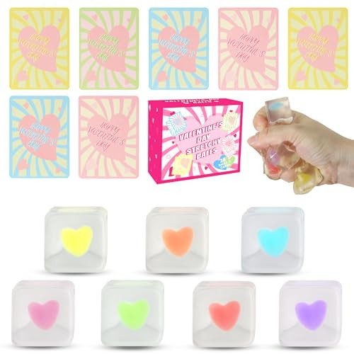 28 Pack Valentines Squishy Stress Cubes with Hearts - Sensory Fidget Toys for Adults & Kids, Valentine's Day Card Gifts, Classroom Party Favors, Anxiety Relief Squeeze Toys | Amazon (US)