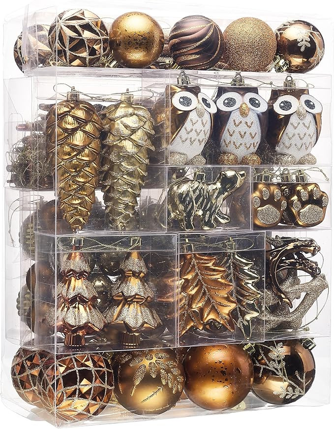 Valery Madelyn Christmas Tree Ornaments Set, 155ct Brown Copper and Gold Shatterproof Christmas T... | Amazon (US)