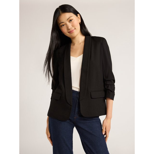 Scoop Women's Scrunch Sleeve Ponte Blazer with Shawl Collar, Sizes XS-XXL | Walmart (US)