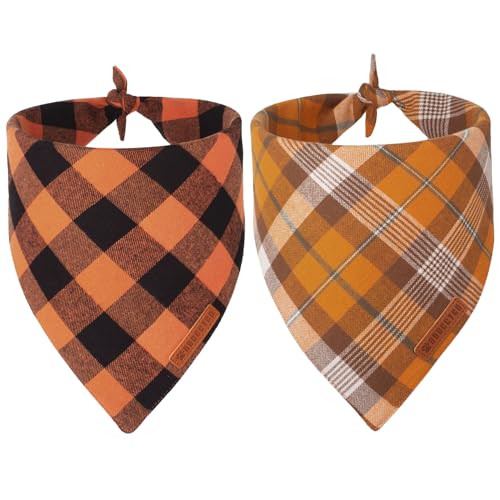 ADOGGYGO Fall Dog Bandanas 2 Pack, Halloween Thanksgiving Holiday Pet Scarf, Multiple Sizes Offered, Orange Plaid Fall Bandana for Small Dogs Cats Pets (Small) | Amazon (US)