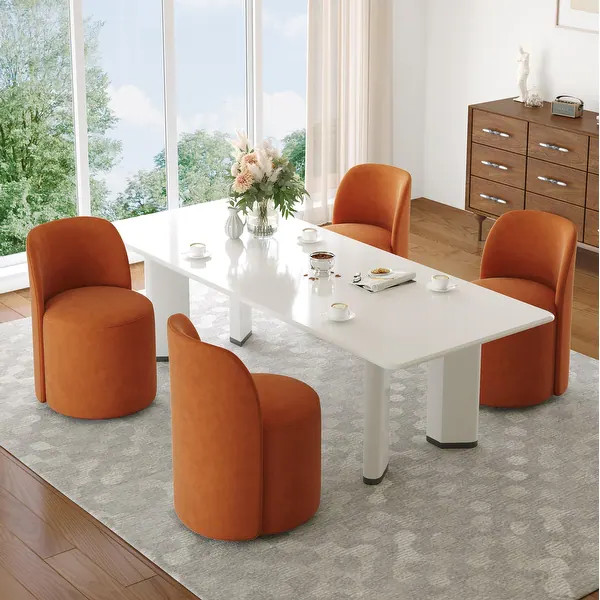 Modern Linen Upholstery Dining Chair Barrel Chair - VELVET - ORANGE 4SET | Bed Bath & Beyond