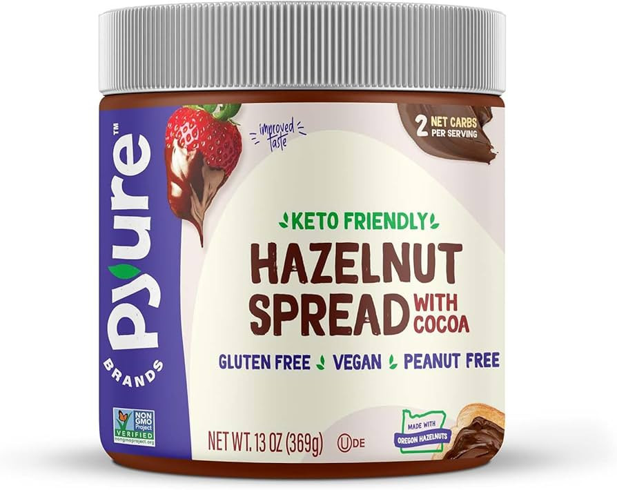 Pyure Hazelnut Spread with Cocoa 2 Net Carbs Keto Snack Gluten-Free, Peanut Free, Plant-Based Haz... | Amazon (US)