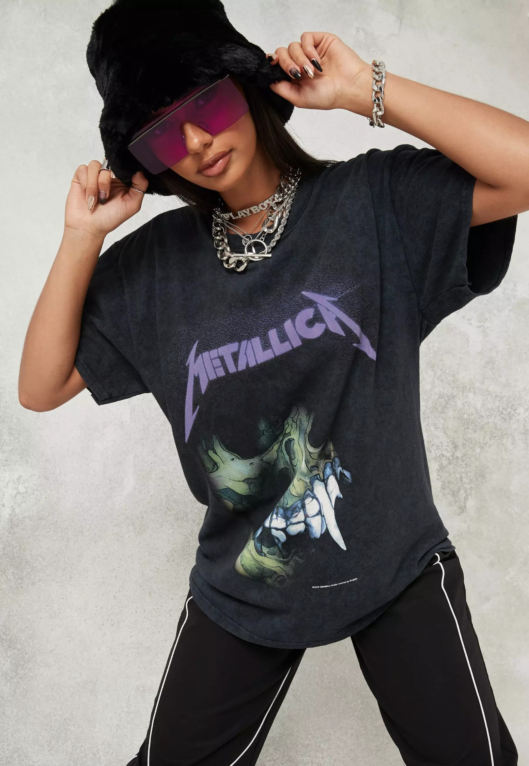 Black Metallica Washed Oversized Graphic T Shirt | Missguided (US & CA)