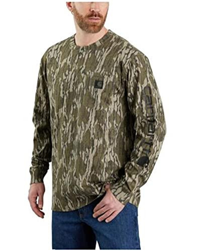 Carhartt Men's Loose Fit Heavyweight Long-Sleeve Pocket Logo Graphic T-Shirt, Mossy Oak Bottomland Camo | Amazon (US)
