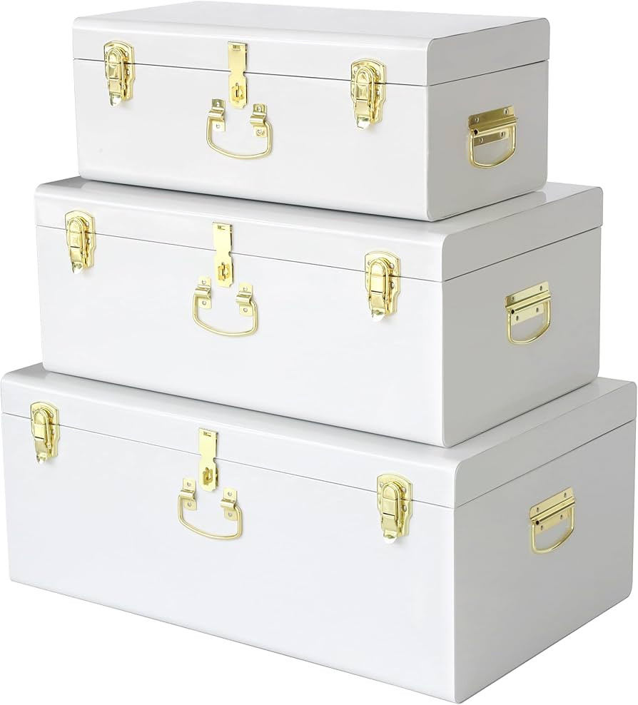 Vixdonos Decorative Box Set of 3 Metal Trunks Chest with Safety Lock Clasp for Treasure Organizat... | Amazon (US)