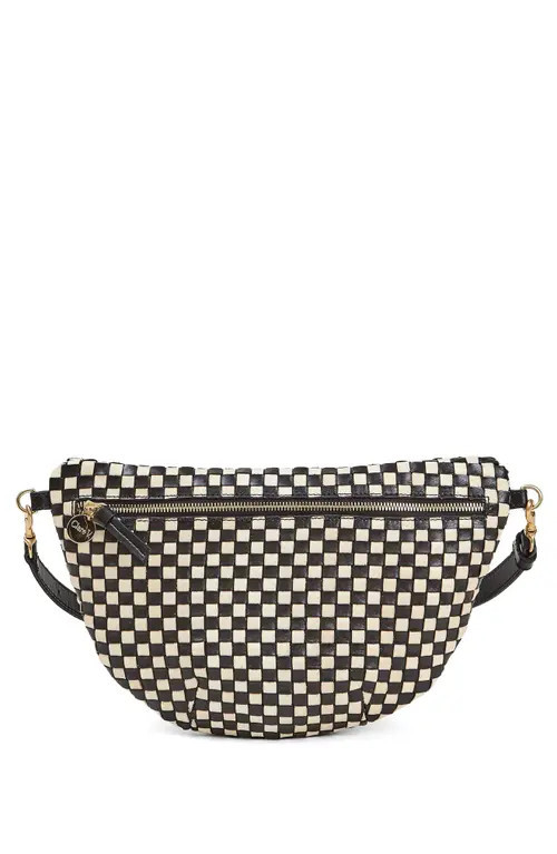 Clare V. Grande Woven Leather Belt Bag in Black And Cream Checker at Nordstrom | Nordstrom