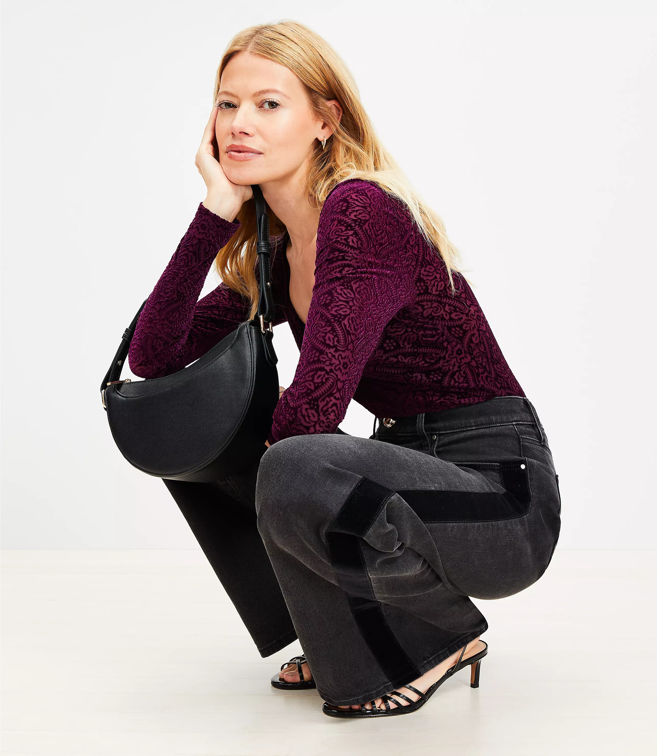 Mosaic Shirred Velour Sweetheart Top | LOFT