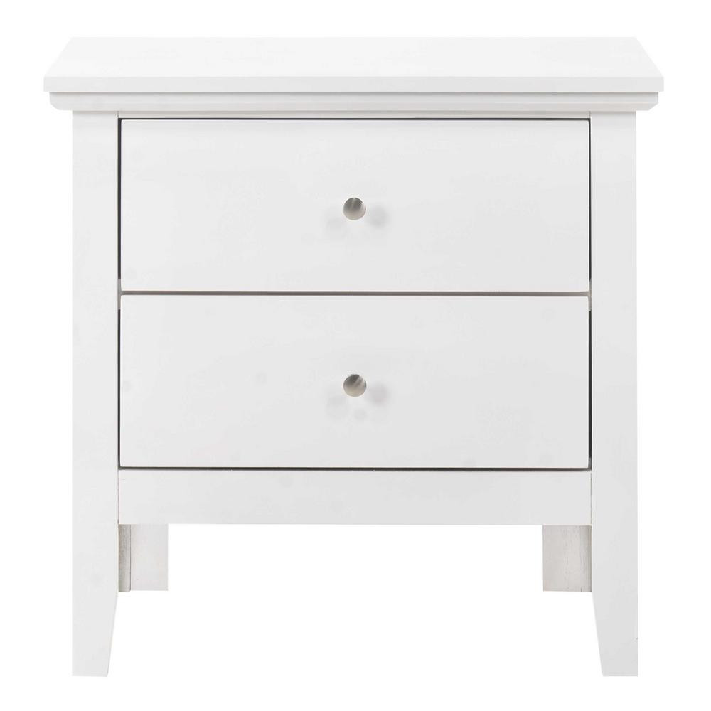 Passion Furniture Primo 2-Drawer White Nightstand (24 in. H x 15.5 in. W x 19 in. D) | The Home Depot