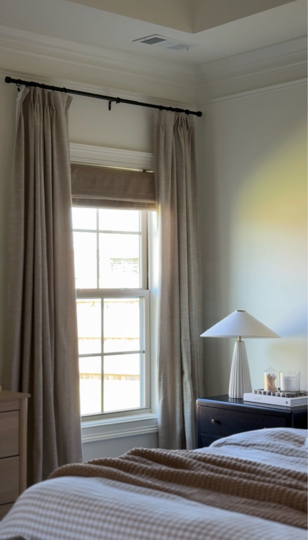 Pinch pleated curtains & solar, remote controlled Roman shades 🤎✨

Shade color: walnut
Curtain color: oatmeal

#LTKSeasonal #LTKHome #LTKSaleAlert