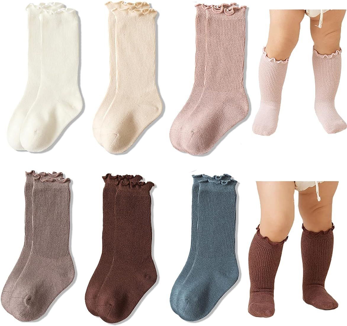 Exegawe Baby Girls Socks Cotton Toddler Knee-High Stockings Kids Cozy Warm Solid Color Long Socks... | Amazon (US)