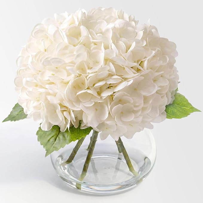 Hydrangea Artificial Flowers with Vase, Real Touch Latex Fake Hydrangeas Spring Stem Leaves Bouqu... | Amazon (US)