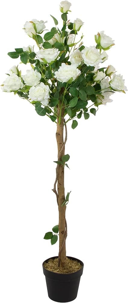 Northlight Decorative Potted Artificial Floral Rose Garden Tree, 49.5", White | Amazon (US)