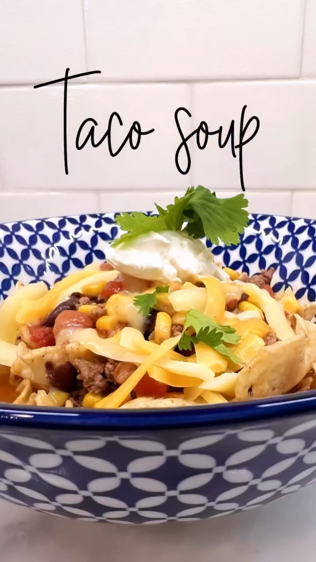 Taco Soup
2 lbs of ground hamburger beef 
1 packet of taco seasoning 
2 cans of sweet whole kernel corn 
2 cans of black beans (rinsed and drained) 
1 can of pinto beans (drained) 
2 cans of rotel 
1 packet of Hidden Valley Ranch seasoning 
2 tbsp of lime juice 
4 cups of water 

Toppings (optional) 
Tortilla chips 
Shredded cheddar cheese 
Sour cream 
Cilantro 
Jalapeño peppers 

Brown hamburger meat, add all your ingredients. Once it’s all boiling, I mix my ranch package with 2 cups of water & lime juice with the other two glasses of water then add to pot. Simmer for 30-45 minutes.

#LTKmomlife #LTKfoodie