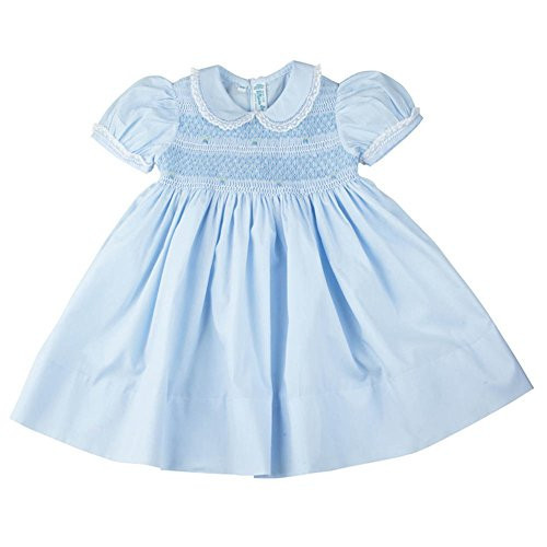 Feltman Brothers Dress Girls Blue Smocked Yoke Dress with Lace Trim Infant (18 Months) Easter | Amazon (US)