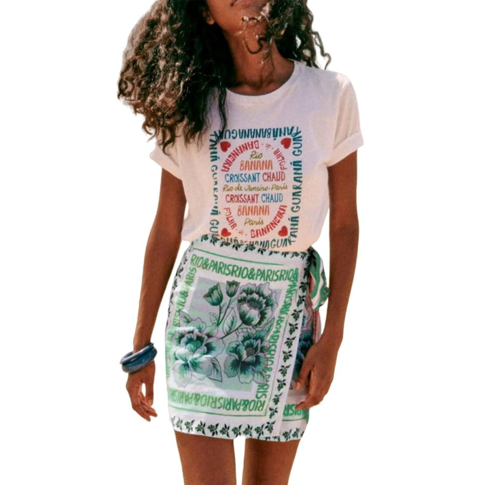 Womens Summer Floral Wrap Short Skirt Tie Side High Waist A Line Beach Vacation Boho Mini Skirt | Amazon (US)