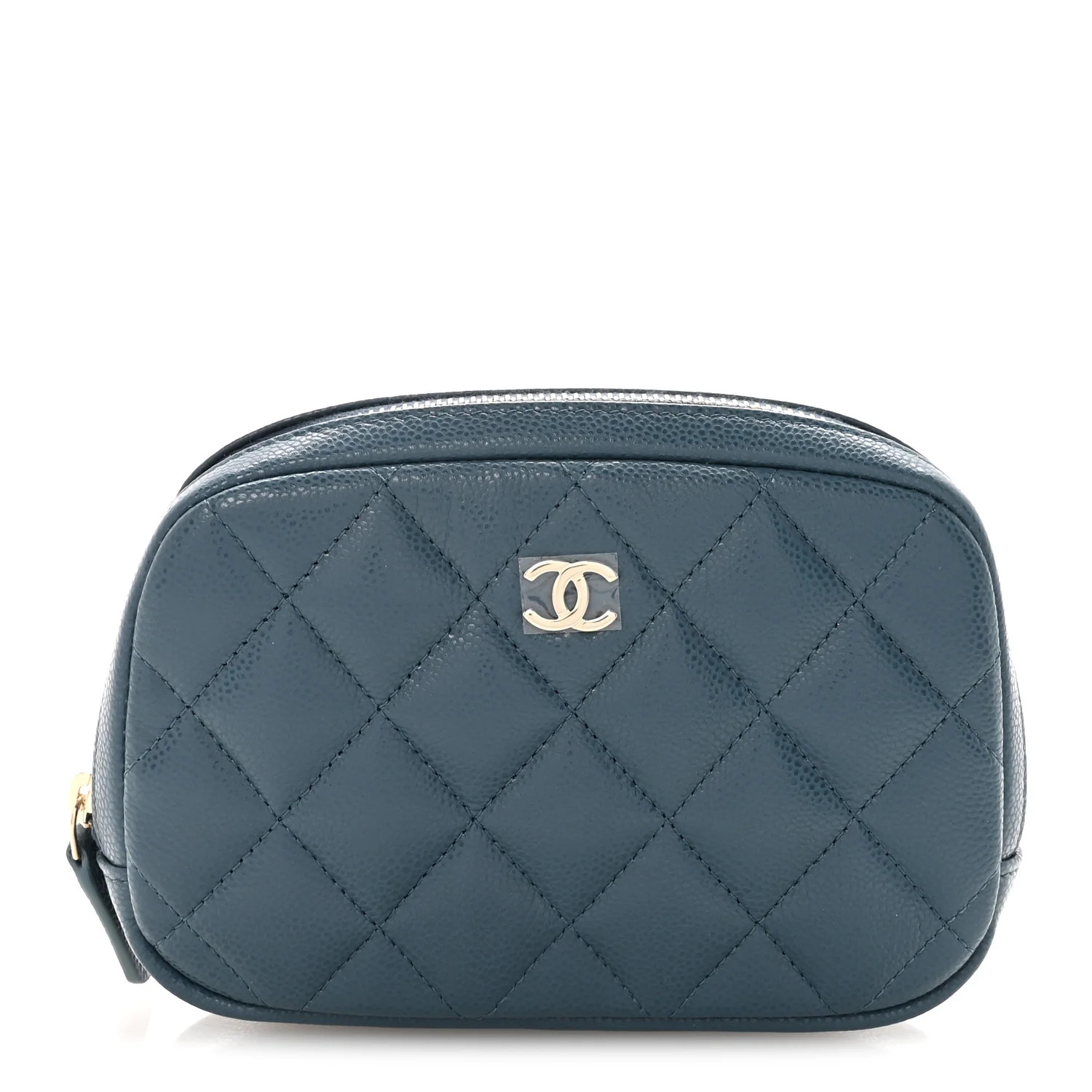 Chanel Caviar Quilted Small Curvy Pouch Cosmetic Case Blue 1832593 | FASHIONPHILE (US)