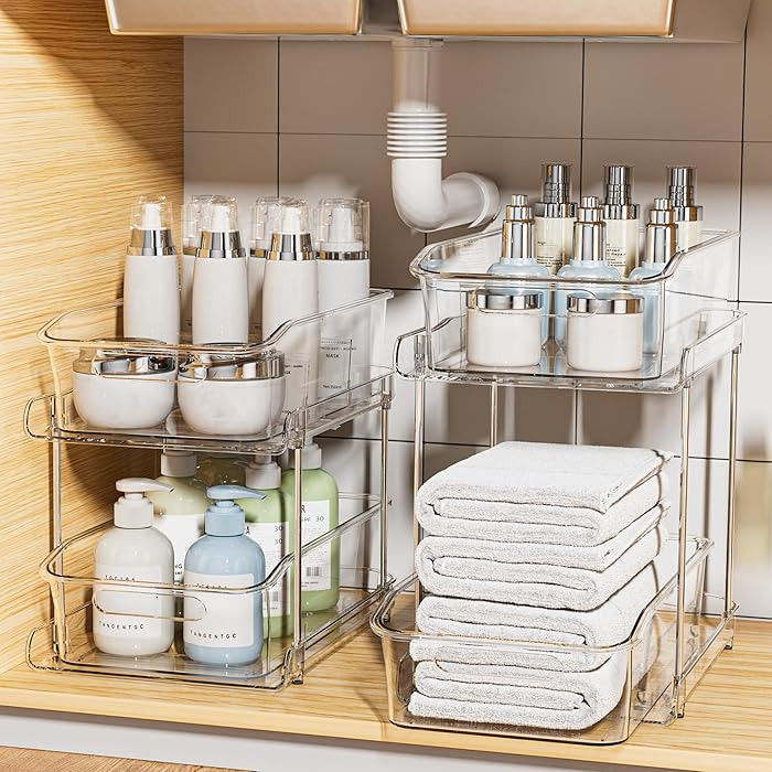 Delamu 2-Tier Under Sink Organizers and Storage, Multi-Purpose Stackable Bathroom Cabinet organiz... | Amazon (US)